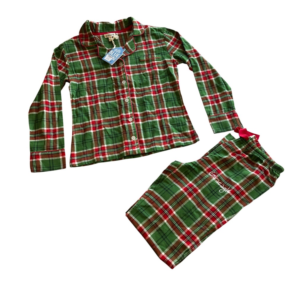 Little Blue‎ House Women's Green Red Plaid Pajama Set XS TP Long Sleeve Pants